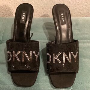 NEW! DKNY Black and Silver Embellished Mules
